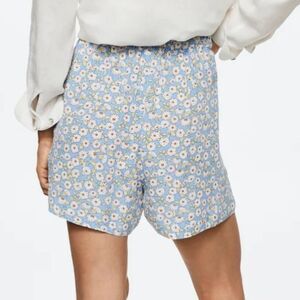 Mango MNG Ditzy Floral Printed Short Size M Blue Daisy High Waist Culotte